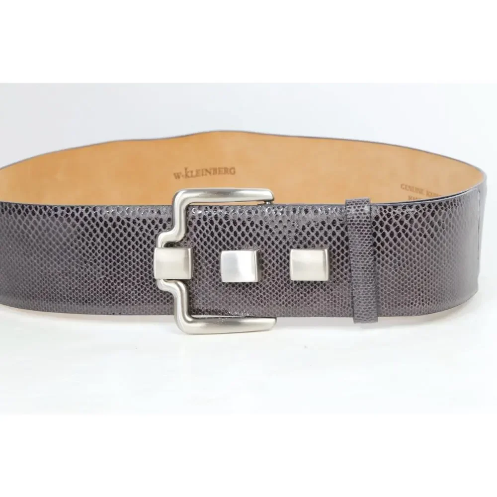 W. Kleinberg Genuine Karung Leather Wide Belt Brushed Silver Stud Buckle L USA